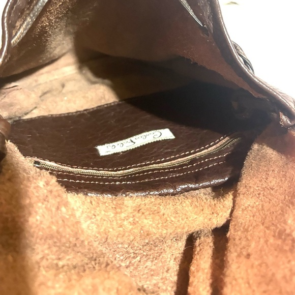 Carlos falchi brown Earthy  Leather Crossbody Bag with Drawstring Closure - Picture 9 of 11